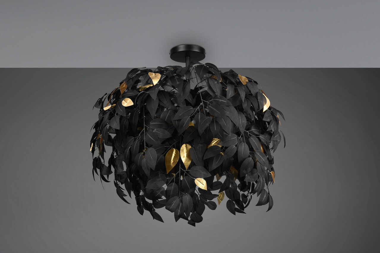 Plafoniera Leavy, RL, 70x73 cm, 28W, 3x E14, metal, negru mat/auriu - imagine 3